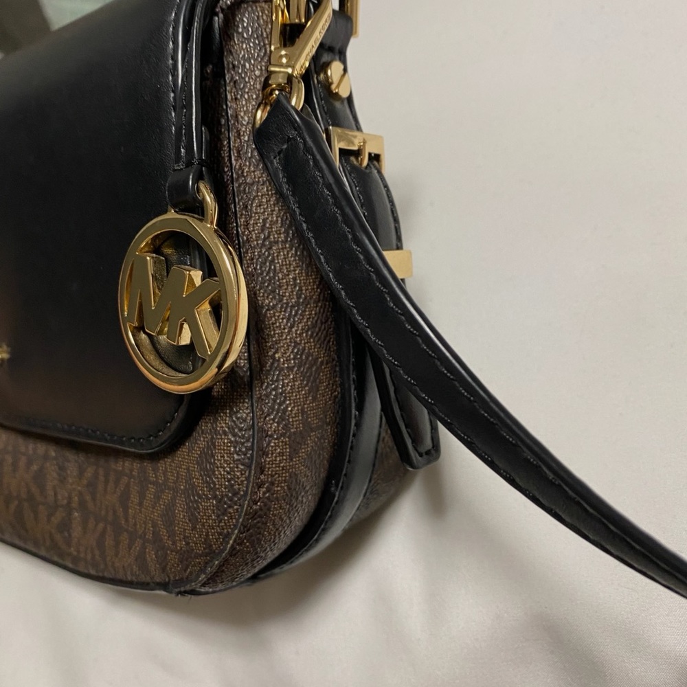 Michael Kors Brown and Black Crossbody Bag with Gold Hardware